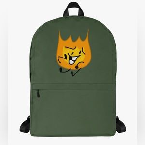 Battle For Dream Island BFDI Firey Custom Print Dark Green Backpack - New!
